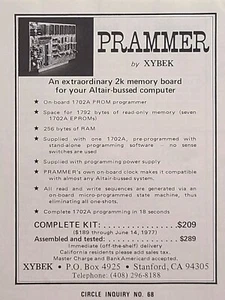 Prammer Xybek Stanford CA 2K Memory Board Altair Computer Vintage Print Ad 1977 - Picture 1 of 4