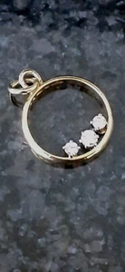 Fine Three Stone Diamond Gold Circle Pendant - Picture 1 of 5