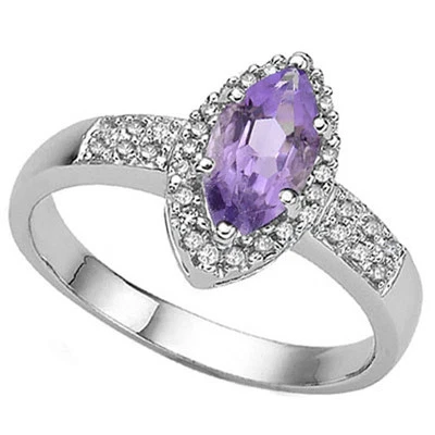 LINDO ANEL DE PRATA ESTERLINA 925 1,11 QUILATES TW AMETISTA E DIAMANTE GENUÍNO - Imagem 1 de 2