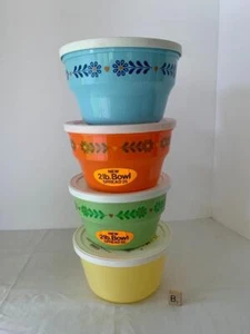 Lot B (4) vintage 2# Plastic MARGARINE Oleo Tubs Bowls Containers & Lids floral - Picture 1 of 11