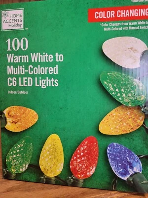 Home Accents Color Changing 100 Warm White to Multi Colored C6 LED Lights New - Image 1 of 2