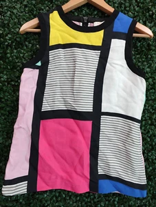 Camicetta smanicata colorata Kate Spade color block righe zip dietro top donna taglia 4 - Foto 1 di 7