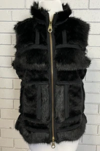 PIANURA STUDIO SIZE 12 BLACK FAUX FUR FULLY REVERSIBLE VEST GOLD ZIPPER POCKETS - Picture 1 of 18