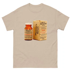 Delysid Lysergic Acid Diethylamide LSD Package Bottle and Box Unisex T-Shirt - Picture 1 of 11
