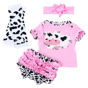 4Pcs Clothes Set Reborn Doll Girl Clothes Doll Pink Cow Set for 20-22" Doll - Picture 1 of 12