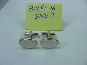 Men's Cufflinks Oval, White, Stainless Steel - Picture 1 of 2
