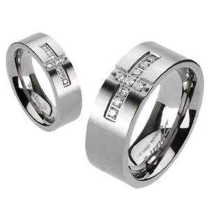 Alex: Unisex Cross Paved Ice on Fire CZ Titan Ehering Ring - Bild 1 von 1