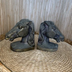 VTG Pair 60’s Cast Metal Bronze Toned Horse Head Bookends 6"H x4"x5.25 Flaw - Picture 1 of 14