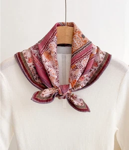 70% Cashmere 30% Silk 65X65cm Scarf Shawl floral Print Bandana Double Face Wrap - Picture 1 of 4