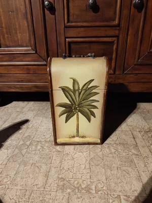 Estuche de almacenamiento de vino doble vintage, árbol de coco tropical, forro de terciopelo rojo Foto 1 de 4