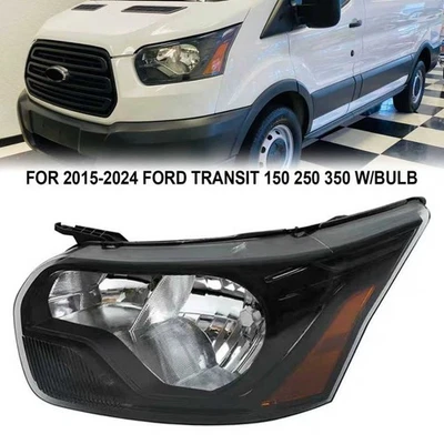 Faro para Ford Transit 150 250 2015-23 carcasa negra transparente lado izquierdo halógeno Foto 1 de 4