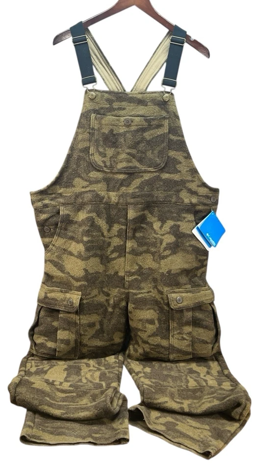 Vtg NEW Columbia Bib Overalls Mens Medium Brown Wool Gallatin Range Camo Hunting - Image 1 of 4
