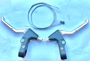 Pair POWER Bike Cycle V-Brake Levers Resin Plastic Black Inc F&R Inner Cables - Picture 1 of 1