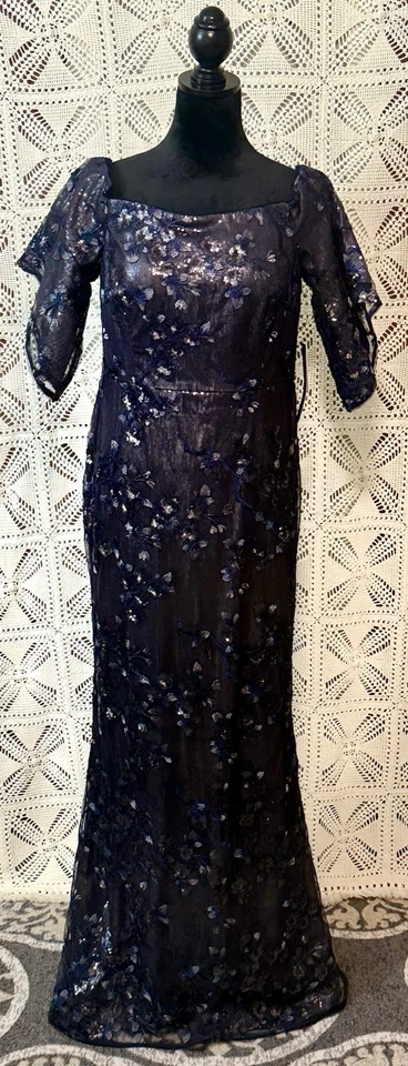 Aidan Mattox Blue Sequin Gown  - Image 1 of 4