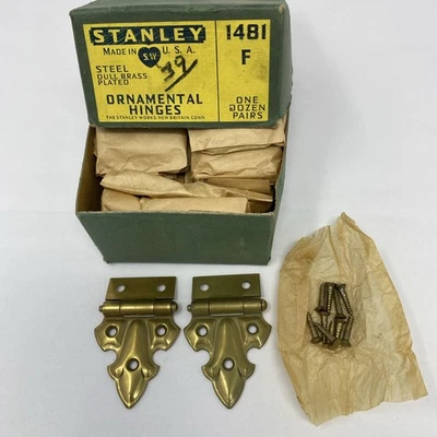 Lote de 12 pares de bisagras de gabinete vintage NOS Stanley EE. UU. con tornillos originales latón pltd Foto 1 de 4