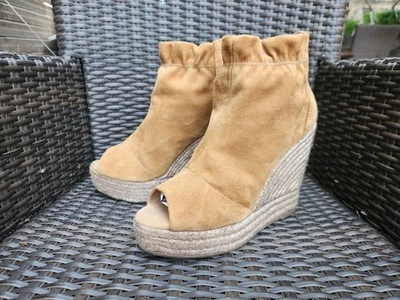 (E110 936) 👡 Bottines Compensées Kanna en Daim Camel – Peep-Toe – Made in Spain - Photo 1/4