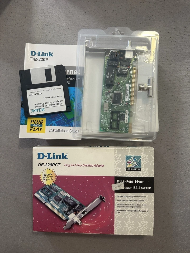 D-Link DE-220PCT ISA Ethernet Adapter 16-Bit, OVP komplett Vintage - Bild 1 von 4