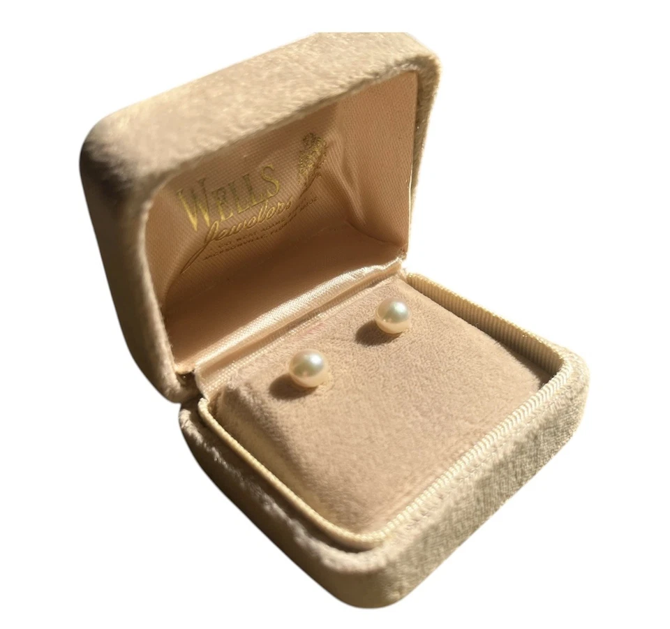 复古 6 毫米培养珍珠耳钉 14K 黄金镶嵌和背面 — 第 1/4 张图片