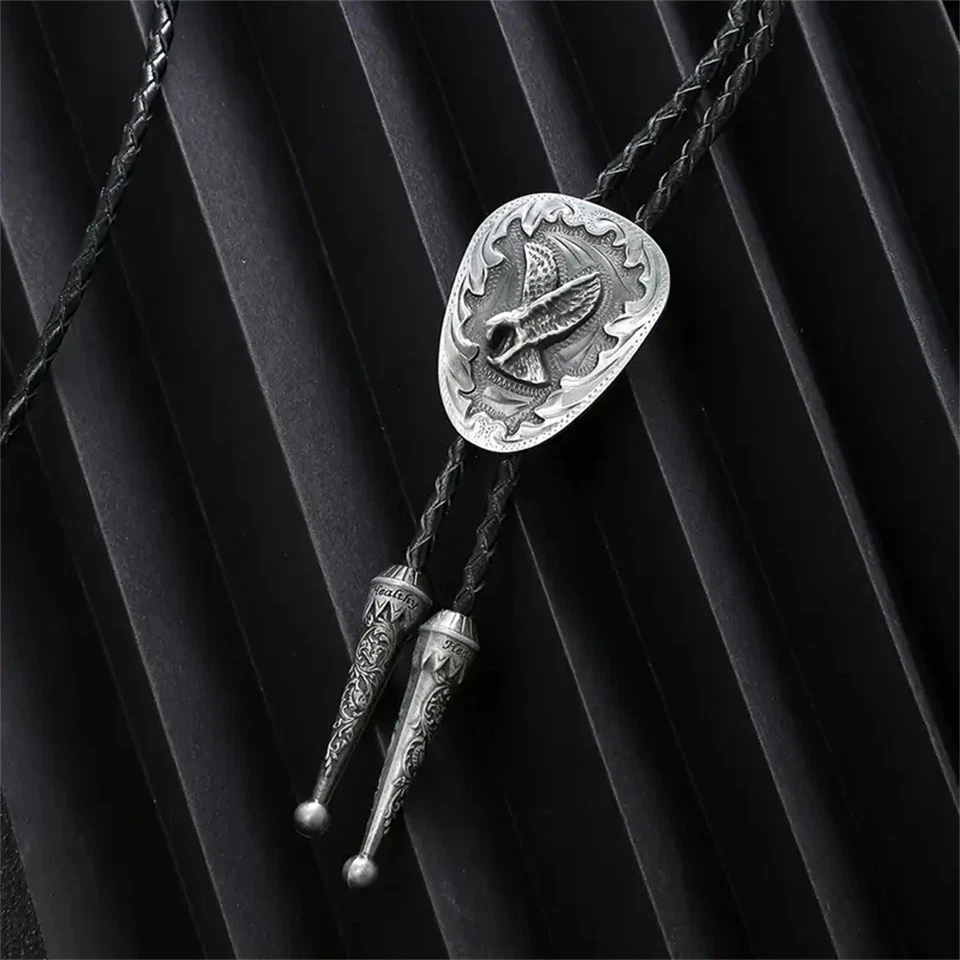 Antiguo collar vaquero de plata con corbata de águila bolo para hombre de novio boda Foto 1 de 2