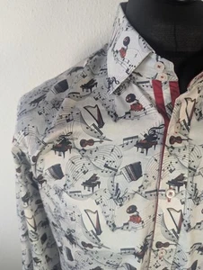 Claudio Lugli Music Shirt Piano White Size Large Long Sleeve - Picture 1 of 8