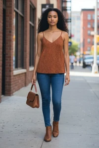 H&M Damen Größe 10 Camisole Bluse Animal Print Braun Spaghettiträger Relaxed - Bild 1 von 4
