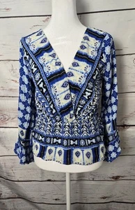 Free People Damen Top Größe M Blau Rosalie Wickel Glockenärmel V-Ausschnitt Boho - Bild 1 von 7