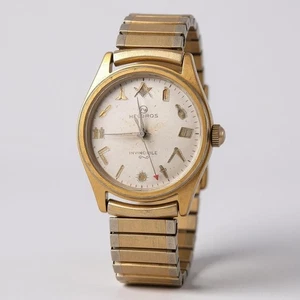 Vintage Men's Helbros Wrist Watch Masonic Shriners Manual Gold Tone Running - Picture 1 of 11