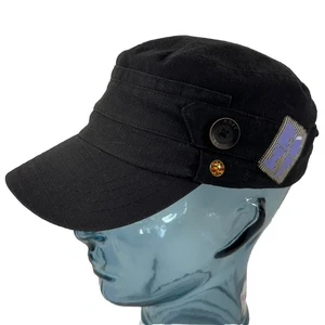Cappello Berretto Elastico Cadetto Militare Roxy Distressed Nero Cuore Stella Bottoni Spille - Foto 1 di 9