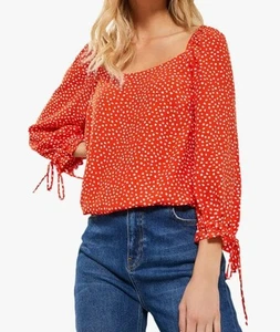 Mint Velvet Top Size 10 Womens Summer Red & White Abstract Print 3/4 Sleeves - Picture 1 of 15