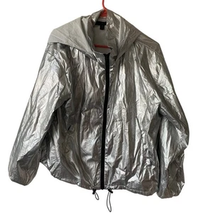 Silver Almost Famous Hooded Rain Jacket Windbreaker Sz 1X Metallic - Picture 1 of 11