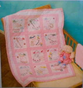 Jack Dempsey 9" Nursery Squares Stamped For Embroidery 12 Squares-Girls-#21 A - Picture 1 of 5