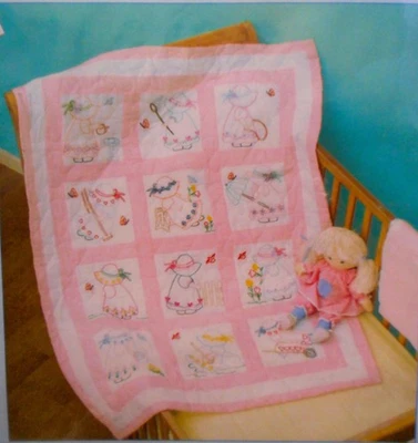 Jack Dempsey 9" Nursery Squares Stamped For Embroidery 12 Squares-Girls-#21 A - Image 1 of 4