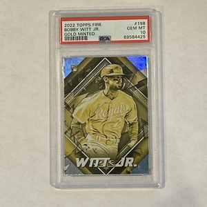 2022 Topps Fire #198 Bobby Witt Jr. Gold Minted Kansas City Royals RC PSA 10 - Picture 1 of 6