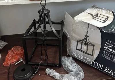 Hampton Bay Boswell Quarter 9-1/2" 1-Light Mini-Pendant Distressed Black -READ - Image 1 of 4