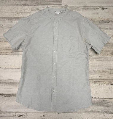 ASOS Men's Slimfit Collarless Shirt Light Blue Short Sleeve Muscle Preppy Large - Image 1 of 4