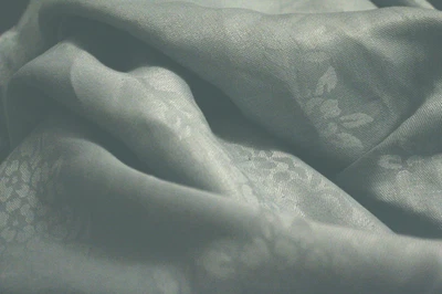 100% Flax Linen Fabric – Jacquard Floral Pattern – Teal Green – Medium Weight - Image 1 of 4