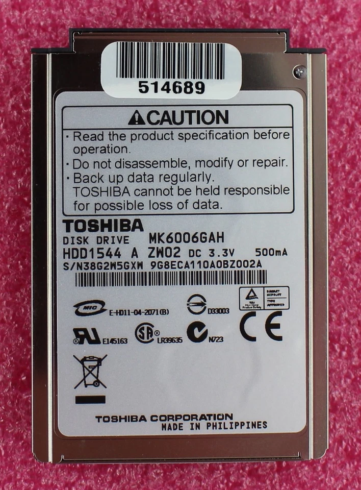 MK6006GAH - Toshiba 60Gb 4200 1.8 inch Hard Drive - Image 1 of 1