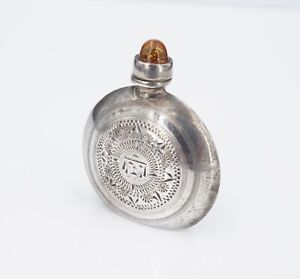 Silver Amber Vintage Ormex M1863 Mexico Perfume Bottle Flask Sterling