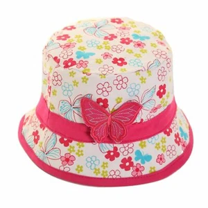 Girls cotton bucket sun hat bush summer butterfly beach - Picture 1 of 1