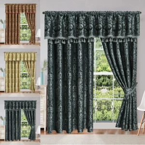 Par de cortinas plisadas de lápiz plisado estilo Jacquard listo hecho completamente forrado - Imagen 1 de 22