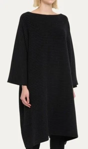 NWT Eskandar DARK NAVY/ BLACK Two Tone Horizontal "Tuck" Stripe 40" Long Sweater - Picture 1 of 17
