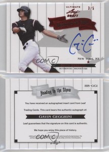2012 Leaf Ultimate Draft Heading to the Show Red /5 Gavin Cecchini #HS-GG1 Auto