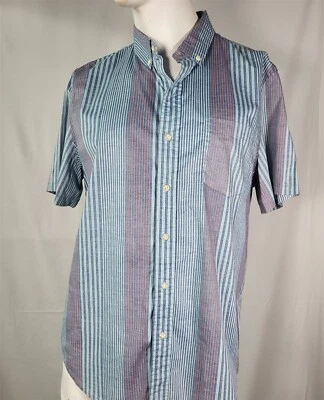 REYN SPOONER Tailored Navy Aqua Pink Stripe Cotton Short Sleeve Button Shirt L - Image 1 of 3