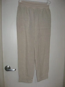 MAGLIA NATURAL LINEN PANTS WITH STRETCH WAIST, PINTUCKS AT HEM+POCKETS SIZE 10 - Picture 1 of 5