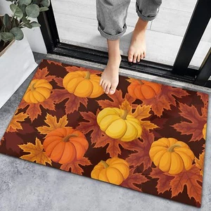 Fall Welcome Mat Thanksgiving Pumpkin Indoor DoormatAutumn Maple Leaf Floor D... - Picture 1 of 8