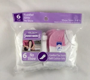Gildan Girl’s Toddler No Show White Socks 6 Pair  Size 3-8 1/2  - Picture 1 of 2