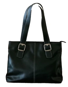 SOLO Women’s Large Double Handle Faux Leather Black Vintage Handbag Pre-Owned - Picture 1 of 8