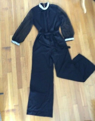 1960 Años 70 Mod VINTAGE Pierna Ancha Mono Mono Mameluco Manga Gasa Transparente Foto 1 de 4