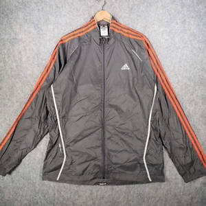 Adidas Jacket Mens Large Grey Orange Spell Out Logo 3 Stripes Casual Rain Coat - Picture 1 of 15