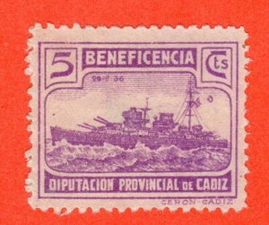 ESPAÑA 1937-1938 GÁLVEZ 173* LOCAL CÁDIZ BENEFICENCIA ACORAZADO "BALEARES" - Picture 1 of 1